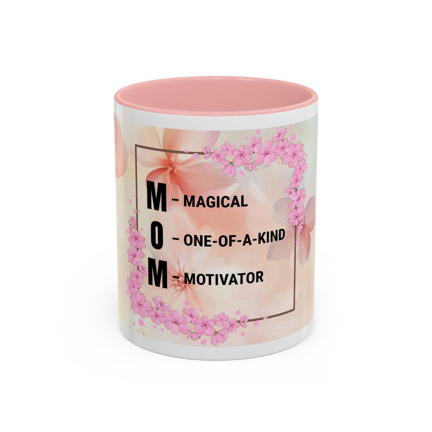 Mom Acronym Coffee Mug — "MOM: Magical • One-of-a-Kind • Motivator" Floral Accent