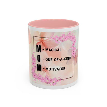Mom Acronym Coffee Mug — "MOM: Magical • One-of-a-Kind • Motivator" Floral Accent
