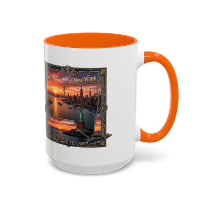 New York Skyline Accent Coffee Mug — Empire State Sunset Scene (11/15oz)