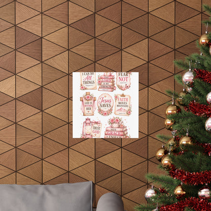 Christian Scripture Matte Poster - Floral 'Jesus Saves' & Encouraging Verses (Vertical)