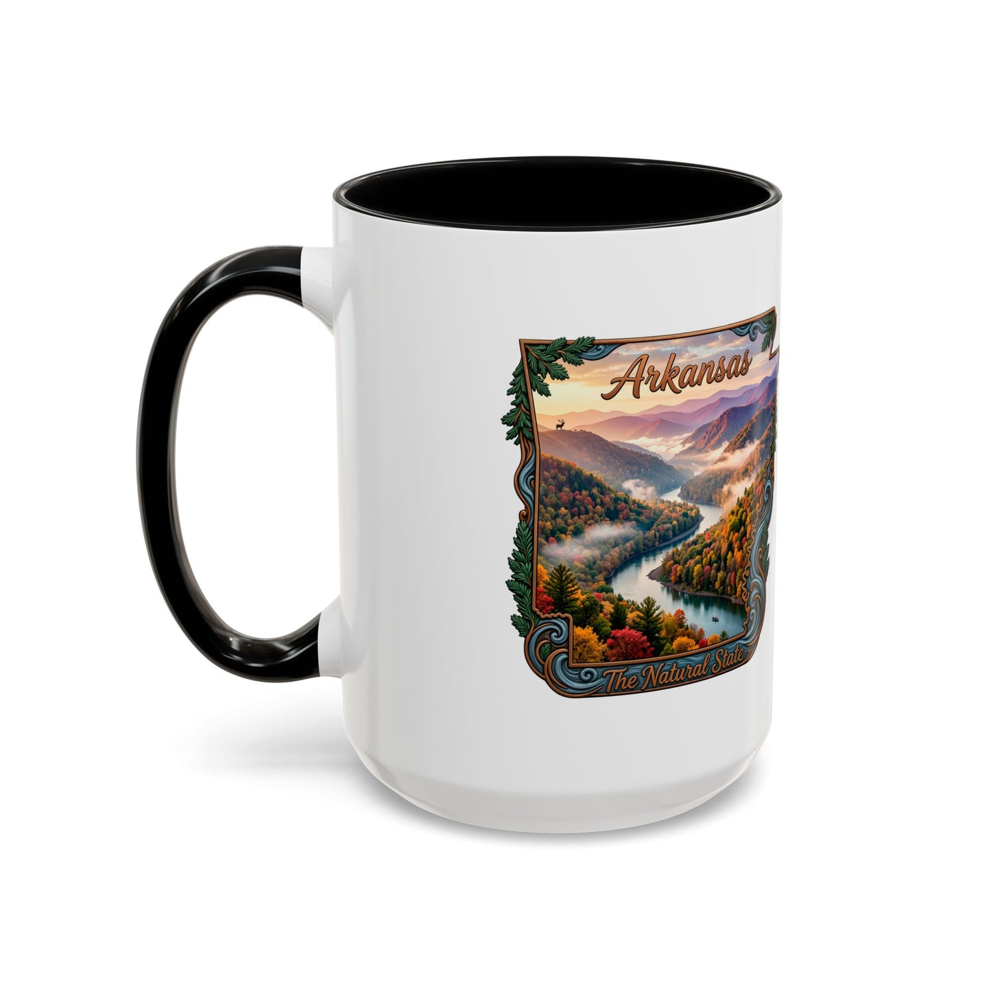 Arkansas Scenic Coffee Mug — Vintage State Map River Landscape (11/15 oz)