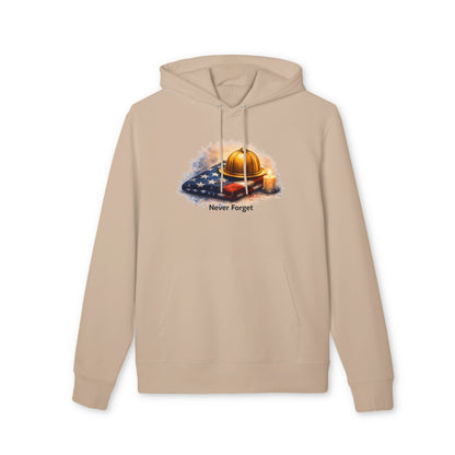 9/11 Never Forget Hoodie — Firefighter Helmet & Flag Tribute