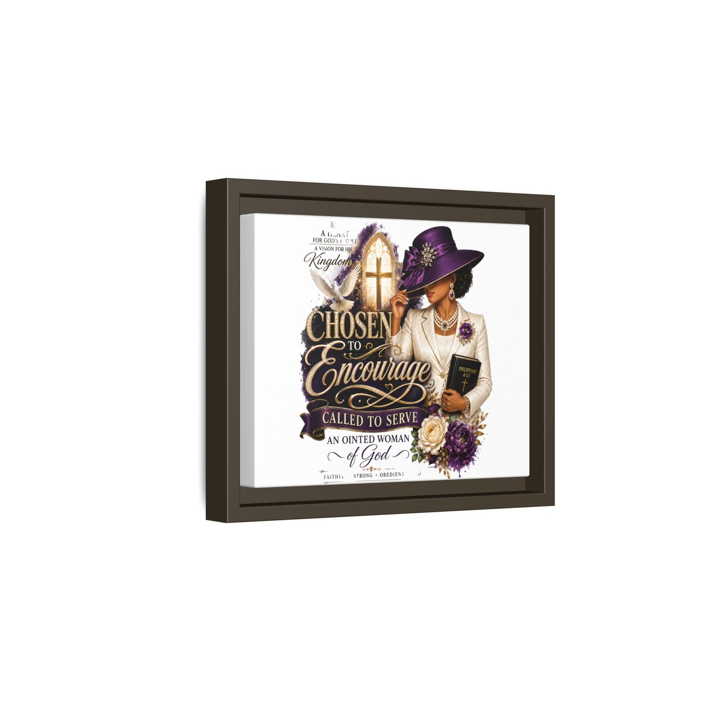 Chosen to Encourage — Framed Faith Canvas Wall Art (Called to Serve, Anointed Woman of God)