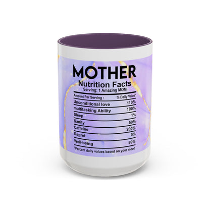 Mother Nutrition Facts Coffee Mug — Floral “Amazing Mom” 11/15oz Accent Mug