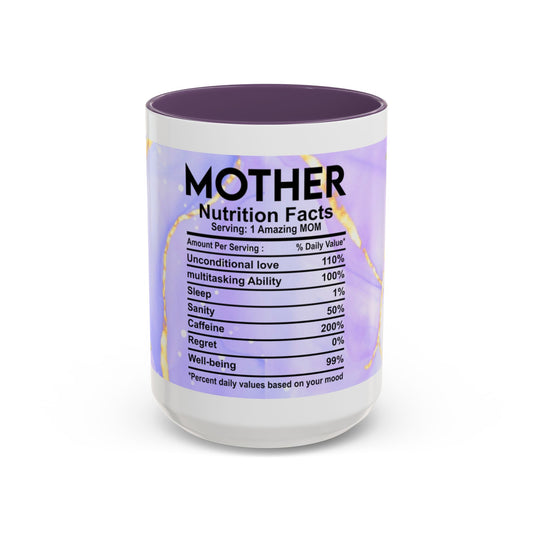 Mother Nutrition Facts Coffee Mug — Floral “Amazing Mom” 11/15oz Accent Mug