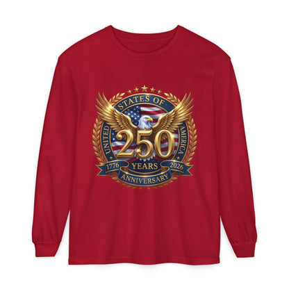 250 Years Anniversary Long Sleeve T-Shirt — USA Bicentennial 1776–2026 Eagle Emblem
