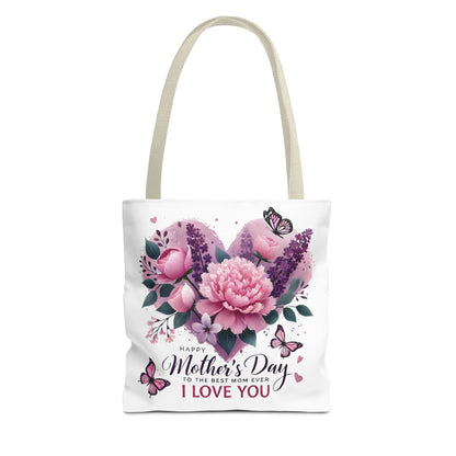 Mother's Day Floral Tote Bag - "Happy Mother's Day I Love You" Heart Bouquet