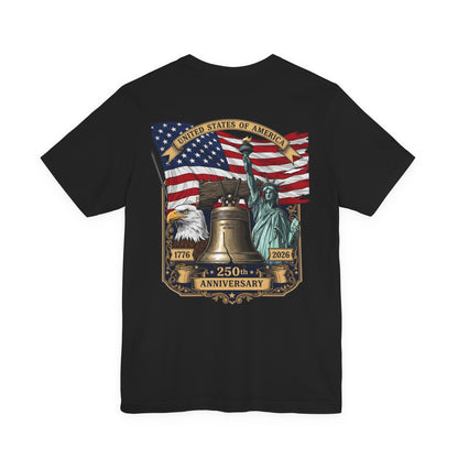 Patriotic 250th Anniversary T-Shirt - Liberty Bell, Bald Eagle & Statue of Liberty