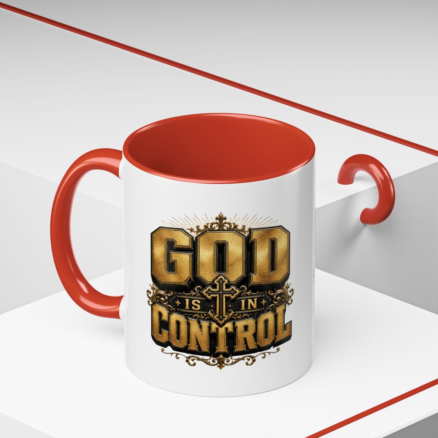 God Is In Control Accent Coffee Mug – Inspirational Christian Religious Coffee Cup
