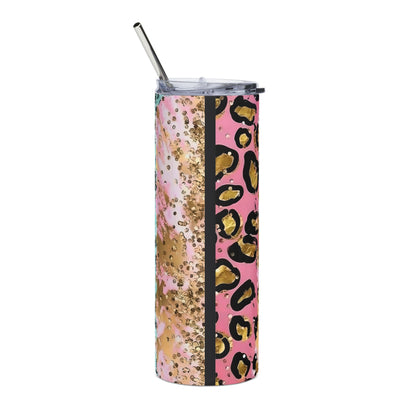 20oz Lucele Leopard Accent Stainless Steel Tumbler — Glitter Pastel Travel Cup