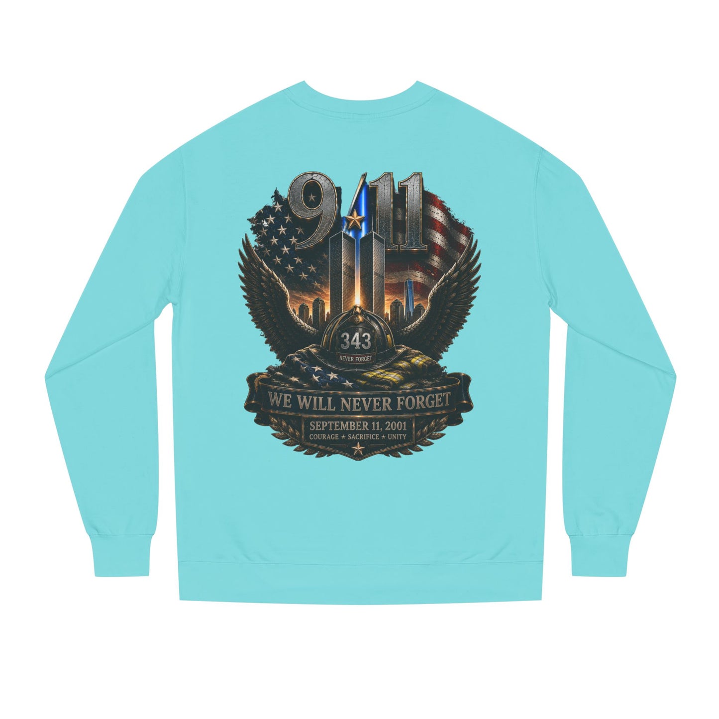 9/11 We Will Never Forget Crewneck Sweatshirt – Memorial Tribute