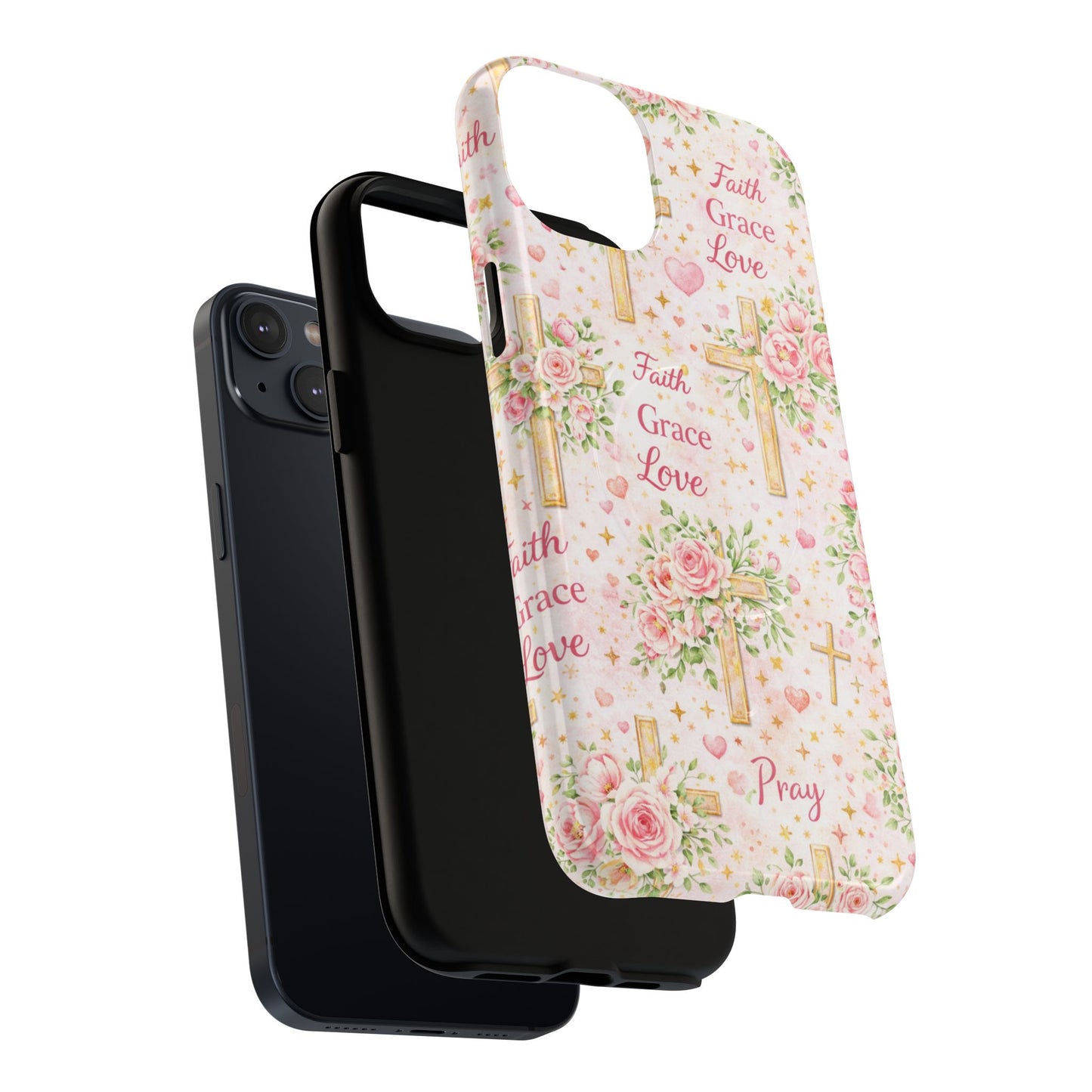Faith Grace Love Tough Magnetic Phone Case — Floral Cross Protective Cover