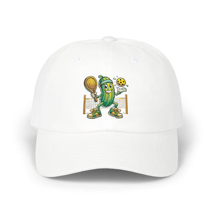 Pickleball Pickle Dad Cap — Retro Pickle Character Embroidered Baseball Hat