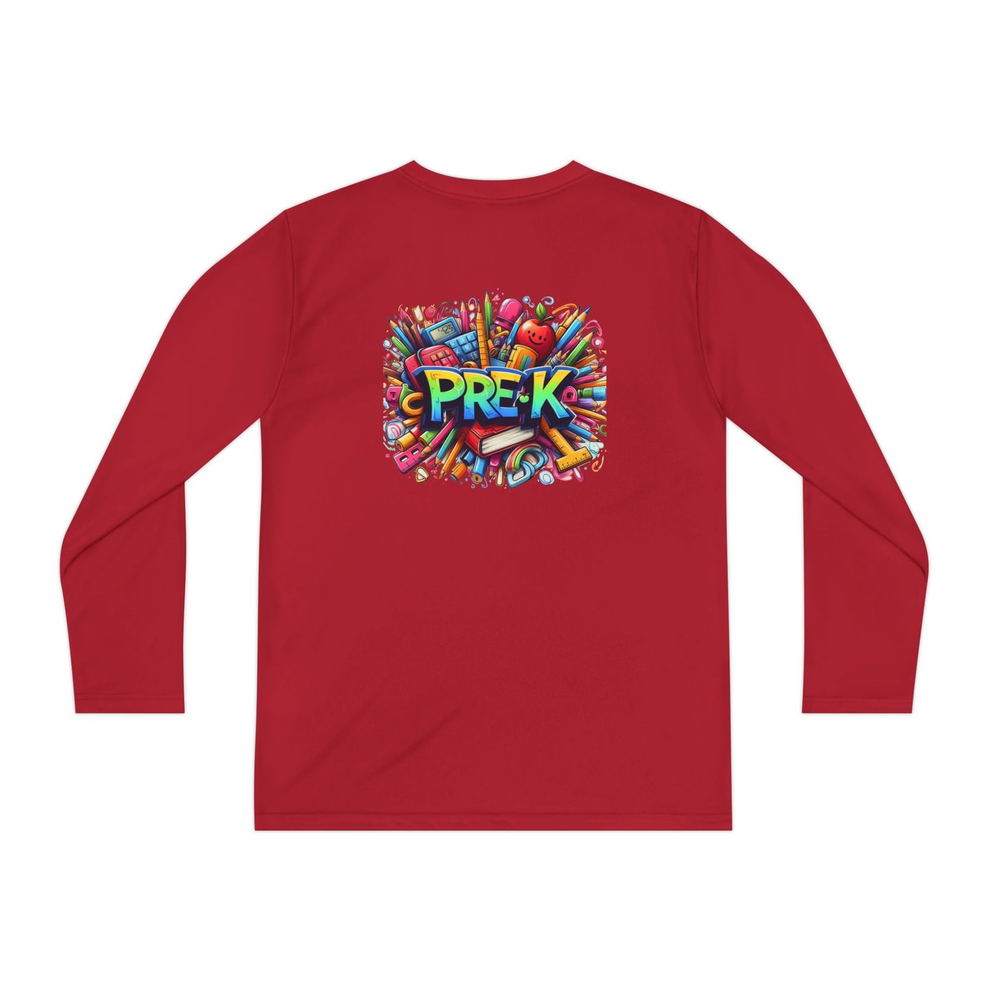 PRE-K Youth Long Sleeve Tee — Colorful School Supplies Design