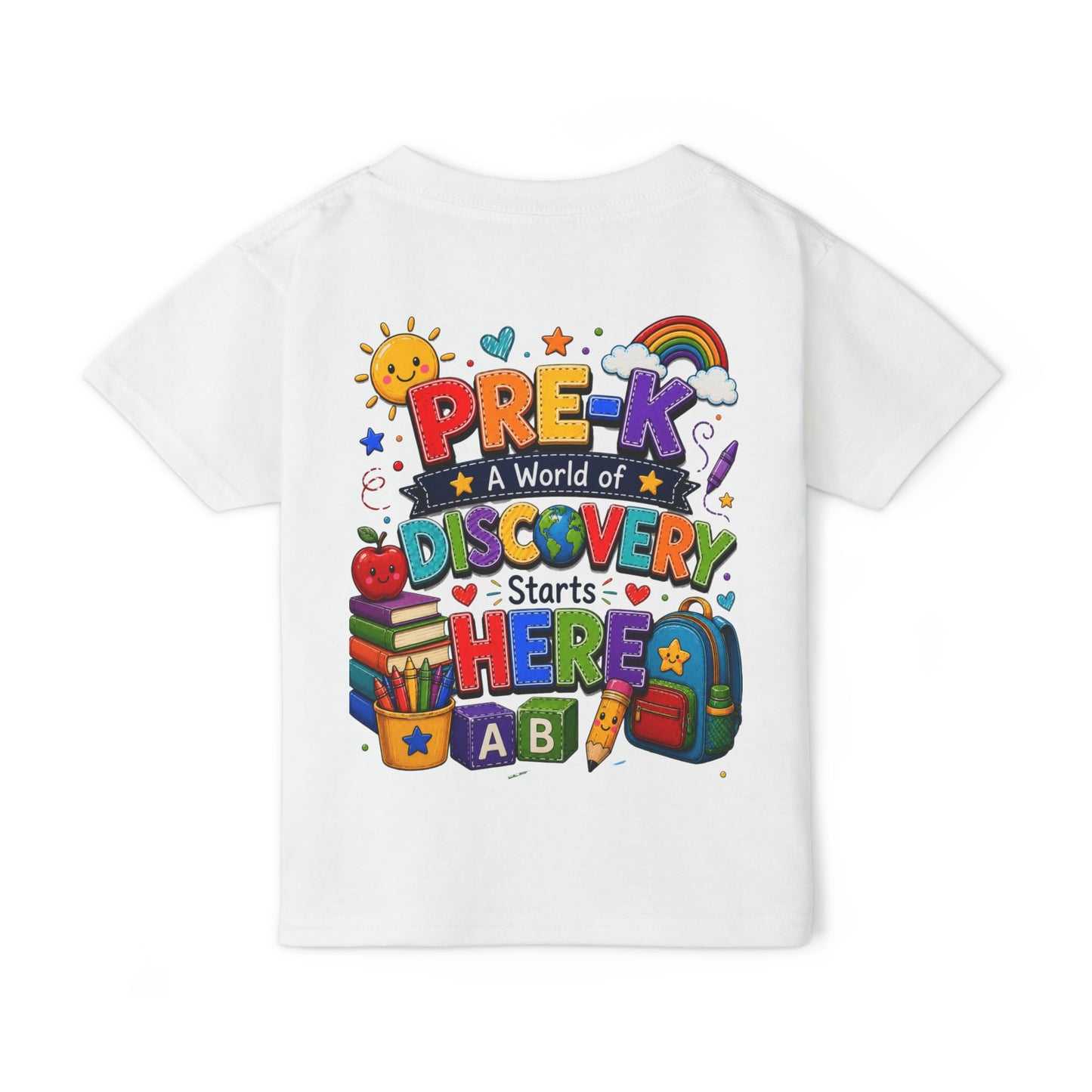 Toddler T‑Shirt — "Pre-K: A World of Discovery Starts Here" Colorful Back-to-School Tee
