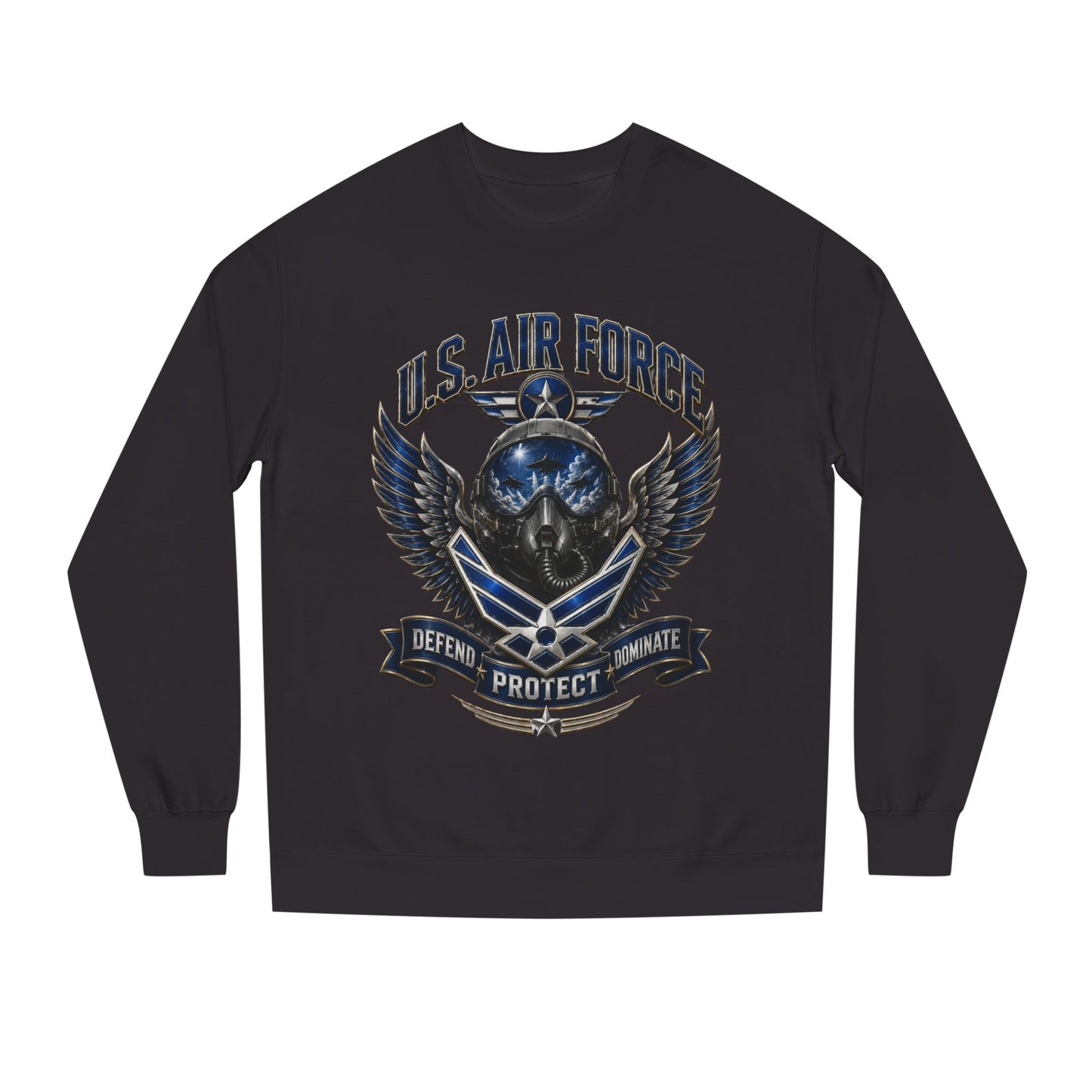 U.S. Air Force Skull Crewneck Sweatshirt — Defend Protect Dominate Tactical Pullover