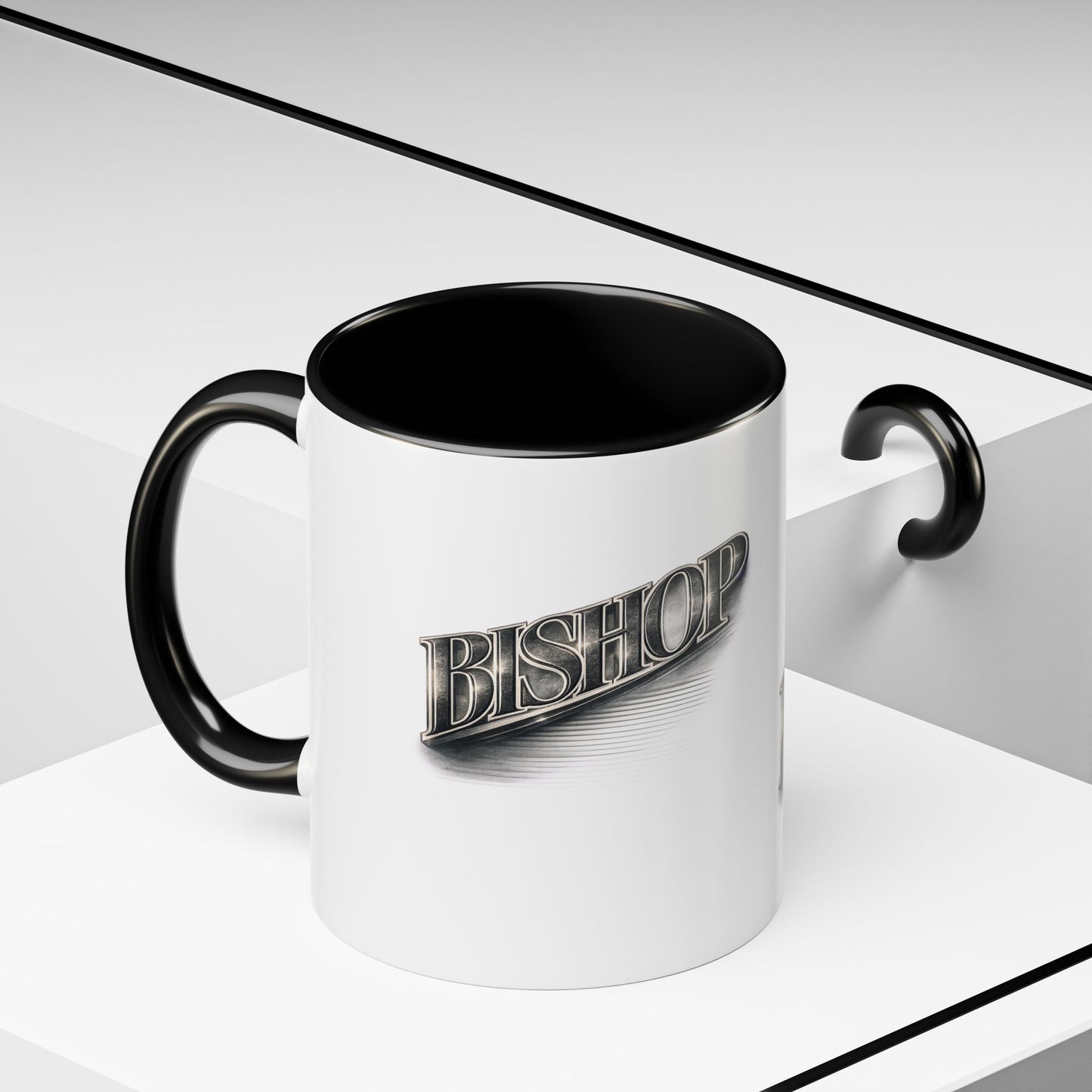 Vintage 'Bishop' Accent Coffee Mug — Retro Metallic Text Ceramic Mug (11/15oz)