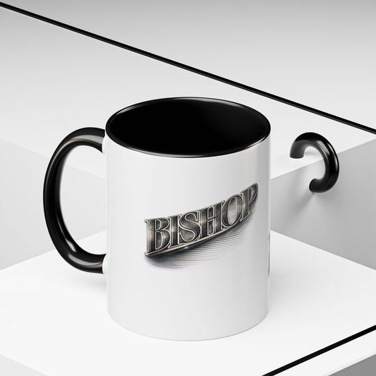 Vintage 'Bishop' Accent Coffee Mug — Retro Metallic Text Ceramic Mug (11/15oz)