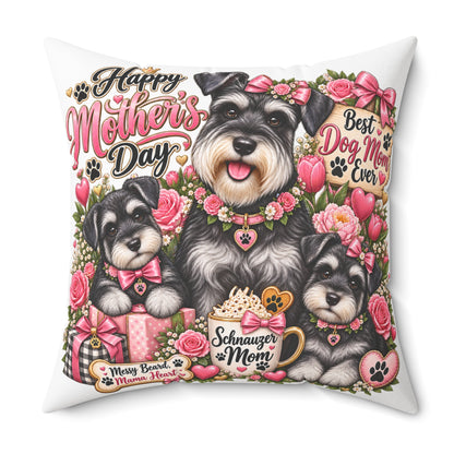 Mother’s Day Schnauzer Pillow — "Happy Mother’s Day" Dog Mom Decorative Throw Pillow