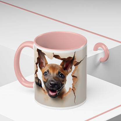 Dog Peeking Through Paper Accent Coffee Mug (11/15oz)