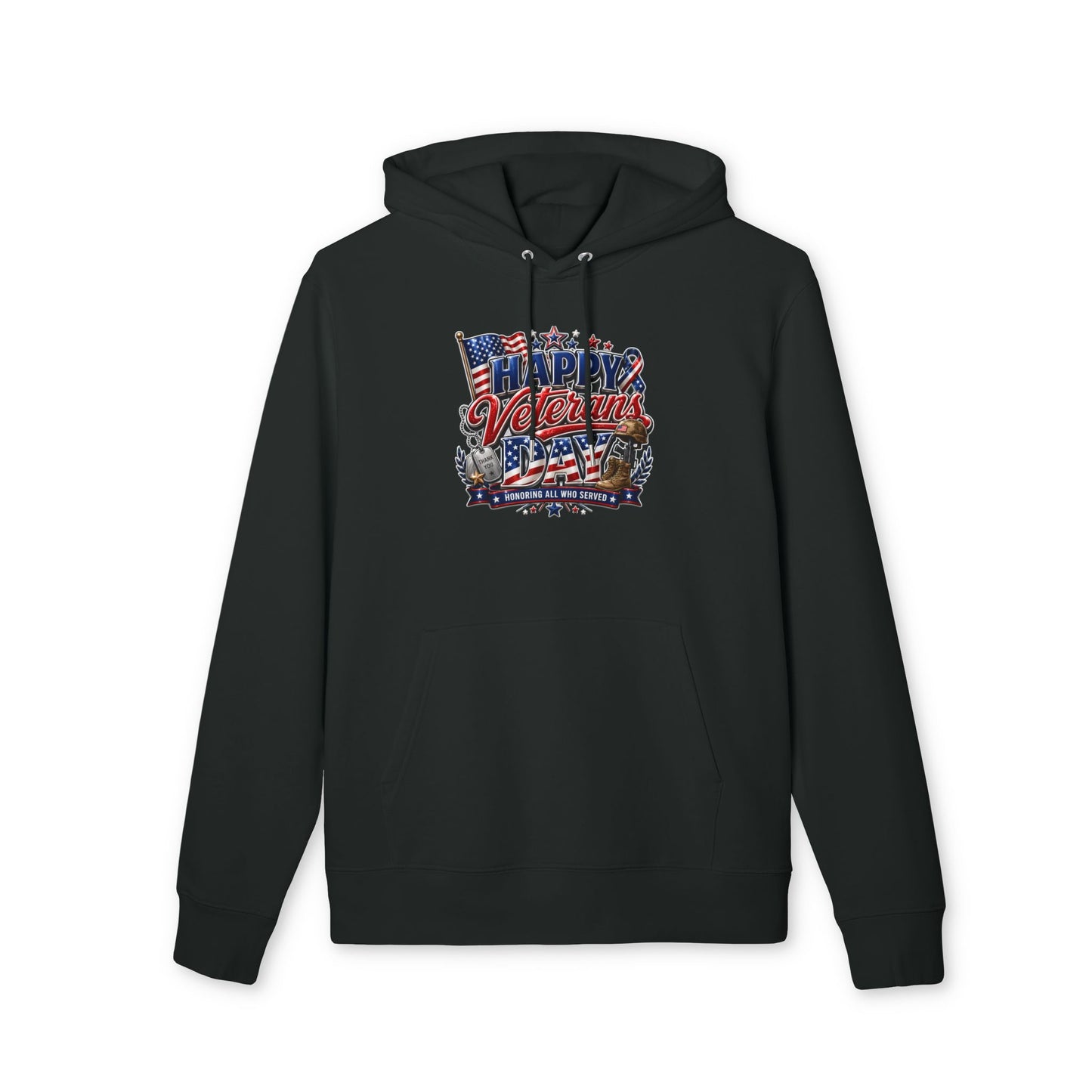 Veterans Day Hoodie - "Happy Veterans Day" Patriotic American Flag Design