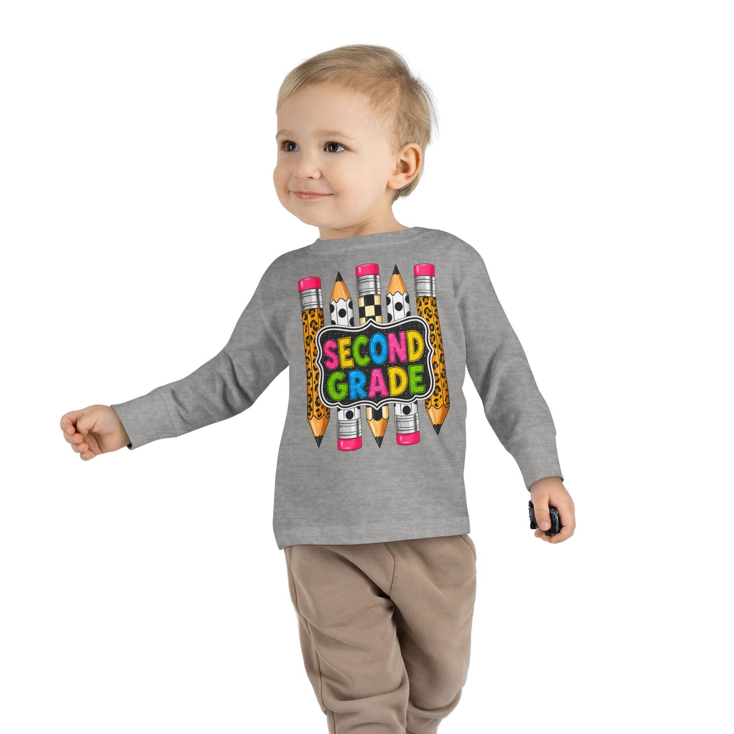 Second Grade Toddler Long Sleeve Tee – Colorful Pencil Back to School Shirt