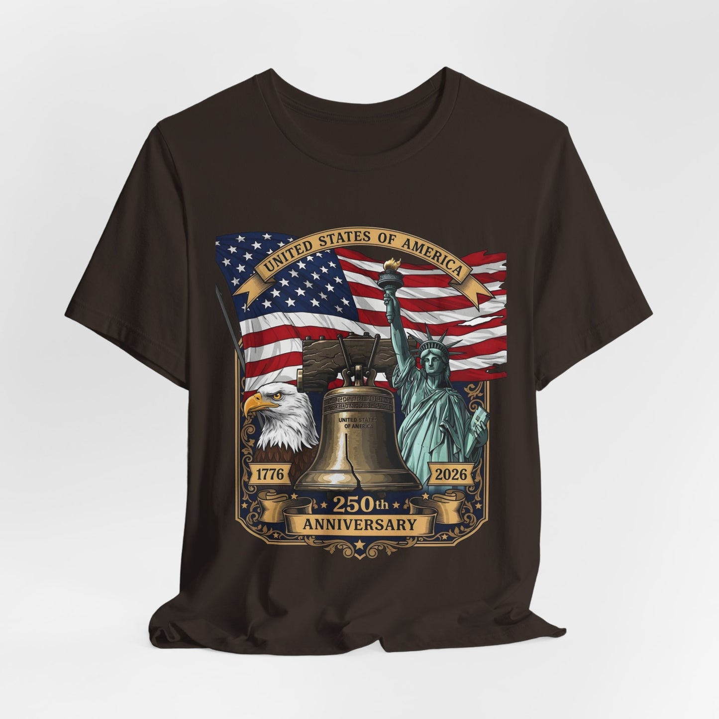 Patriotic 250th Anniversary T-Shirt - Liberty Bell, Bald Eagle & Statue of Liberty