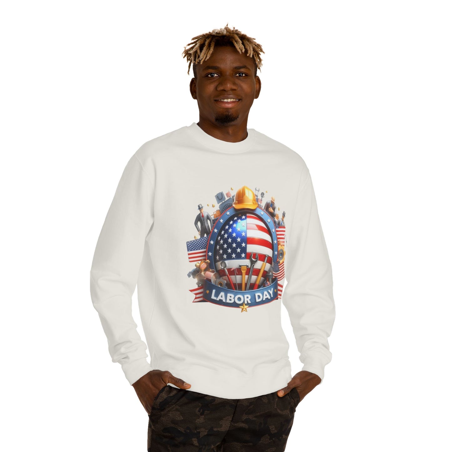 Labor Day Sweatshirt - American Flag Working Hands Design