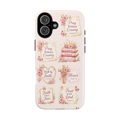 Christian Floral Phone Case — "Pray Without Ceasing" Faith Cross Design