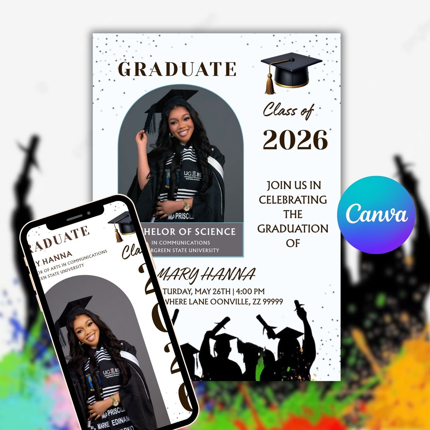 Graduation Invitation & Announcement Template | Editable Digital Grad Party Invite