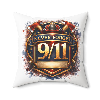Never Forget 9/11 Memorial Throw Pillow — Patriotic Remembrance Accent Pillow