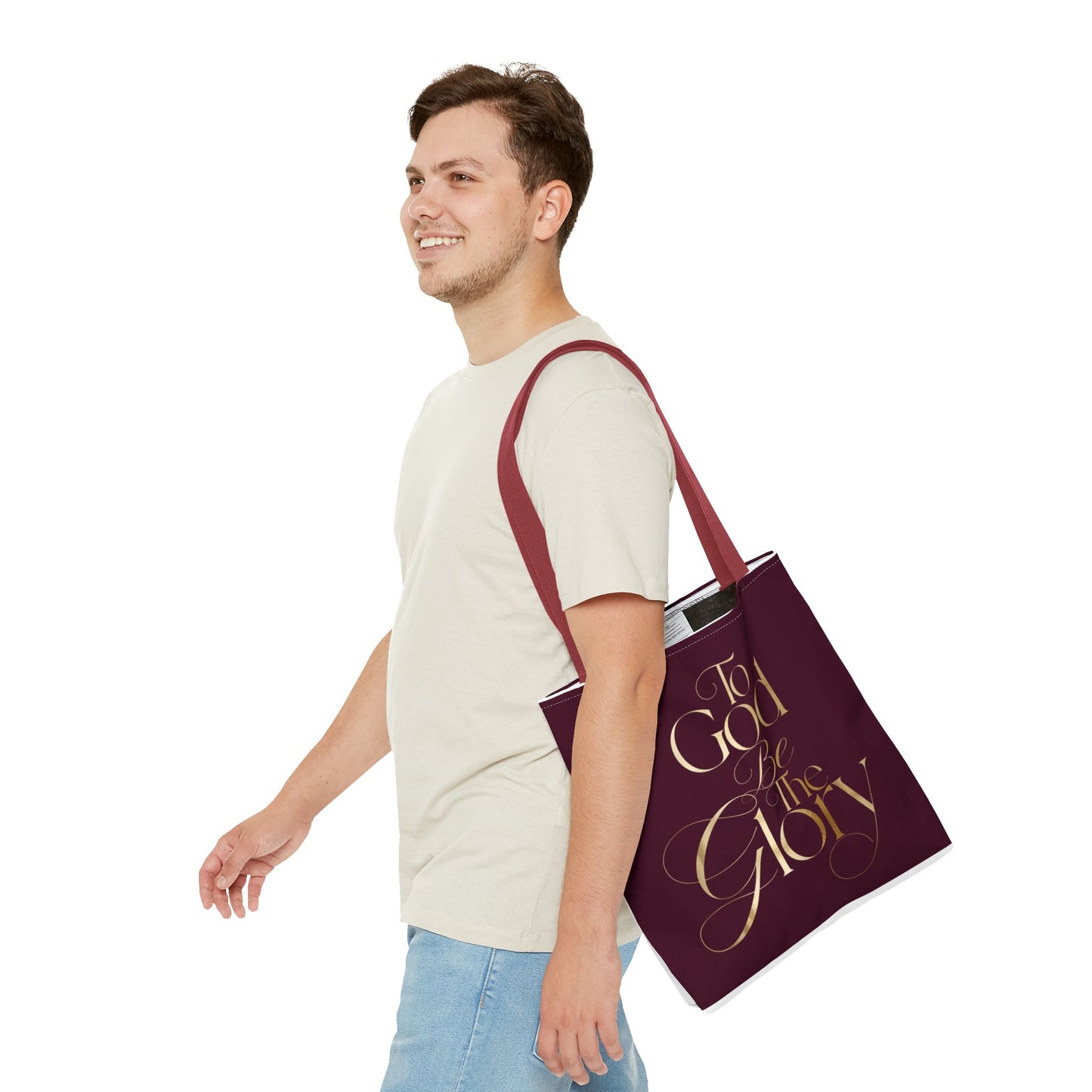 To God Be The Glory Burgundy Tote Bag — Inspirational Christian Scripture Tote