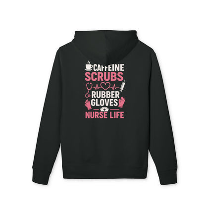 Nurse Life Hoodie – “Caffeine, Scrubs, Rubber Gloves” Graphic
