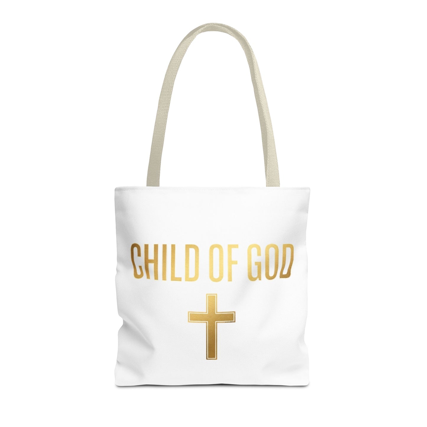 Child of God Tote Bag — Gold Cross Religious Canvas Tote