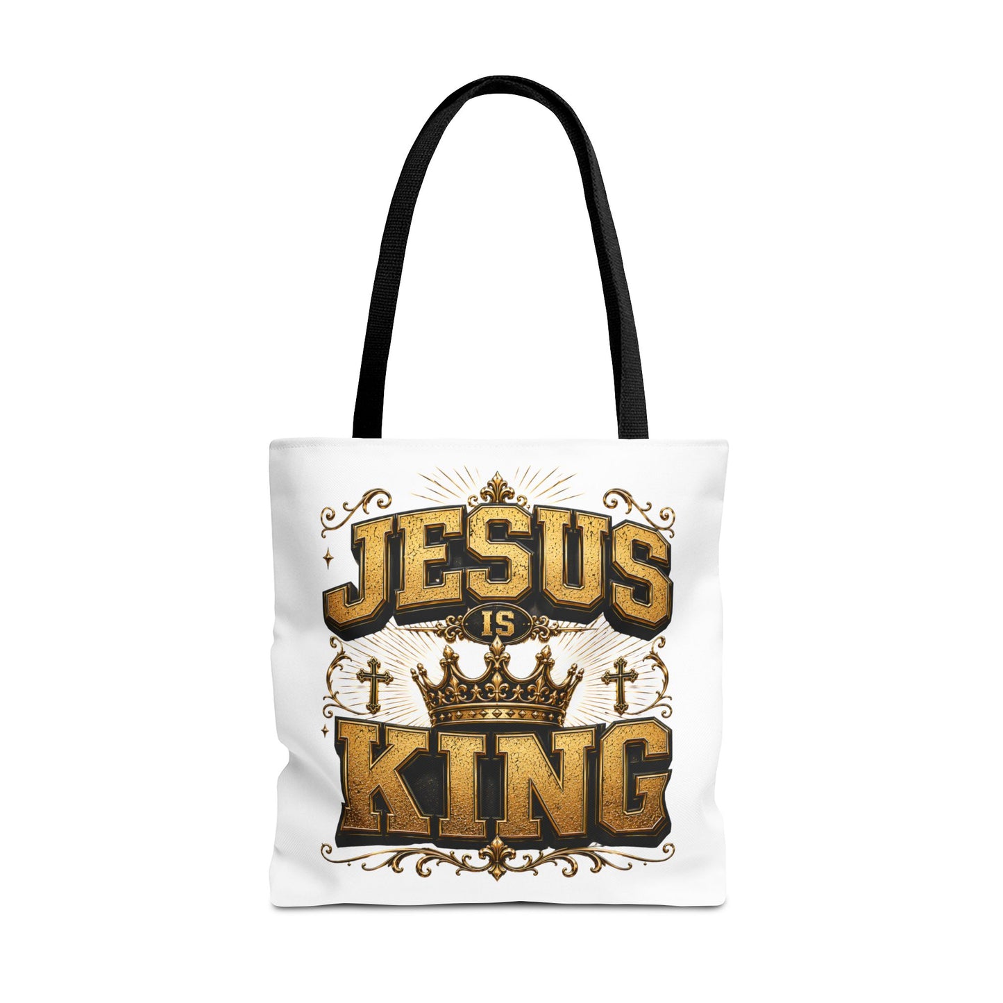 Jesus Is King Tote Bag - Christian Faith Crown Design