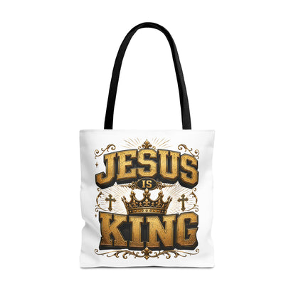 Jesus Is King Tote Bag - Christian Faith Crown Design