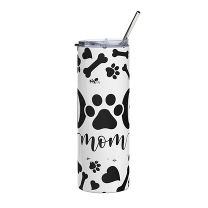 Dog Mom 20oz Stainless Steel Tumbler — Paw Print & Bone Travel Cup