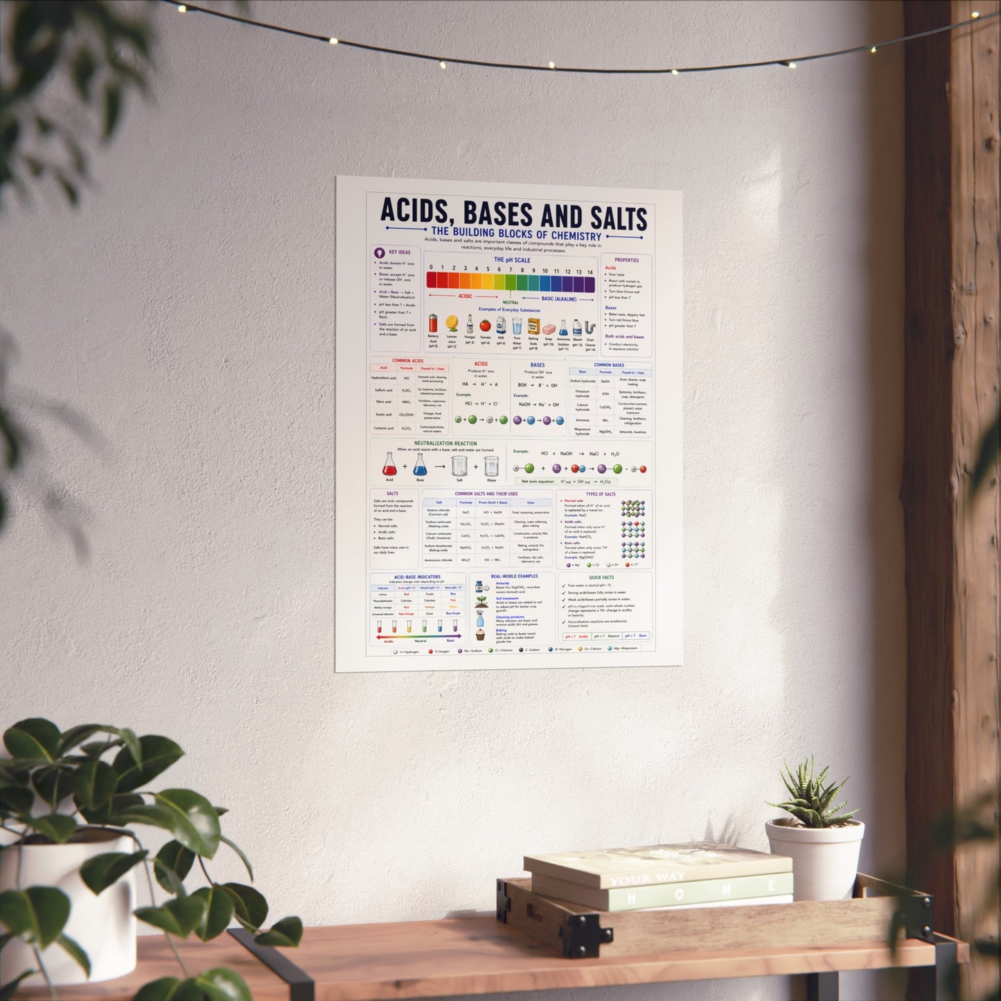 Acids, Bases & Salts Chemistry Poster — Educational Fine Art Poster for Classroom or Study
