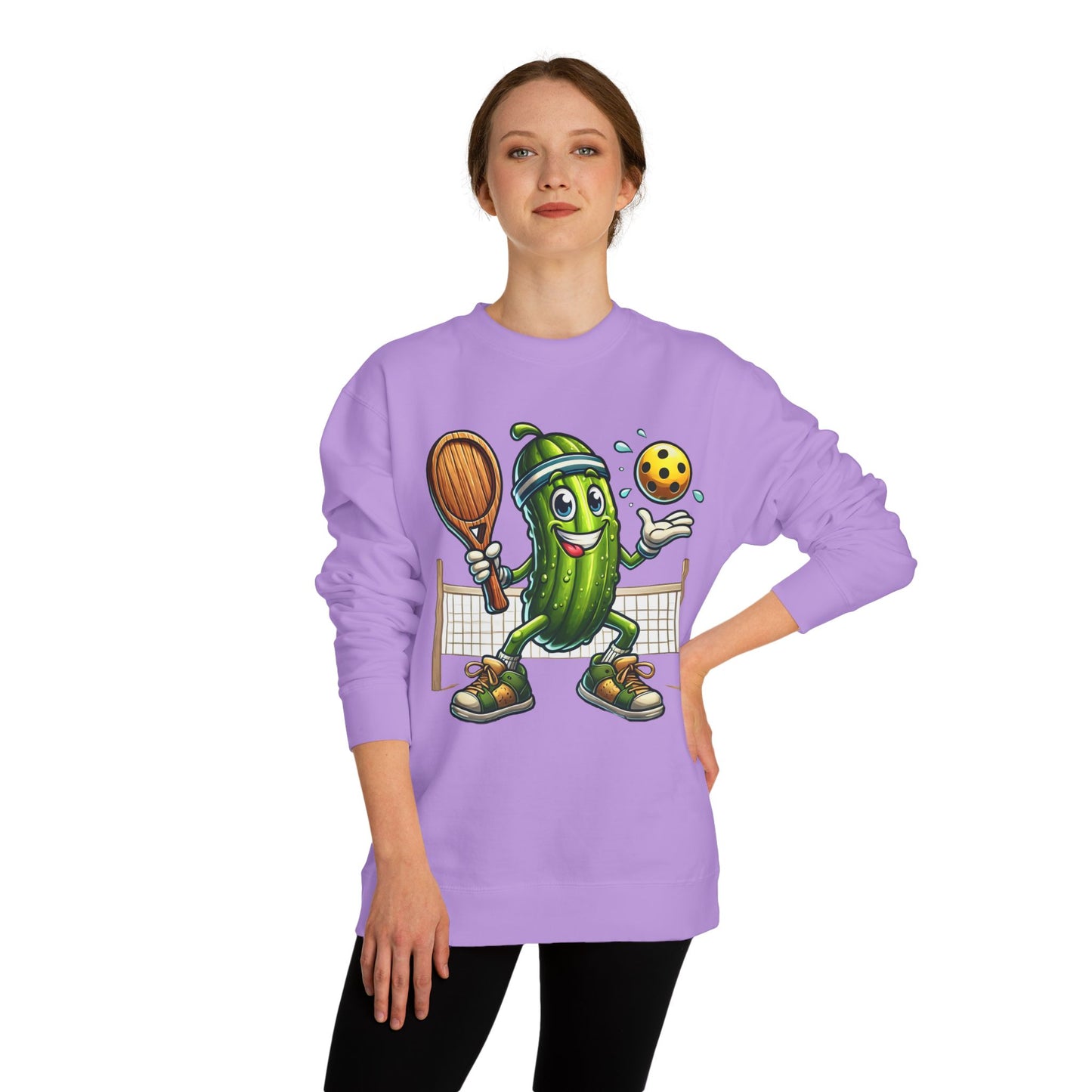 Pickle Pickleball Crewneck Sweatshirt — Cute Pickle Playing Pickleball Graphic