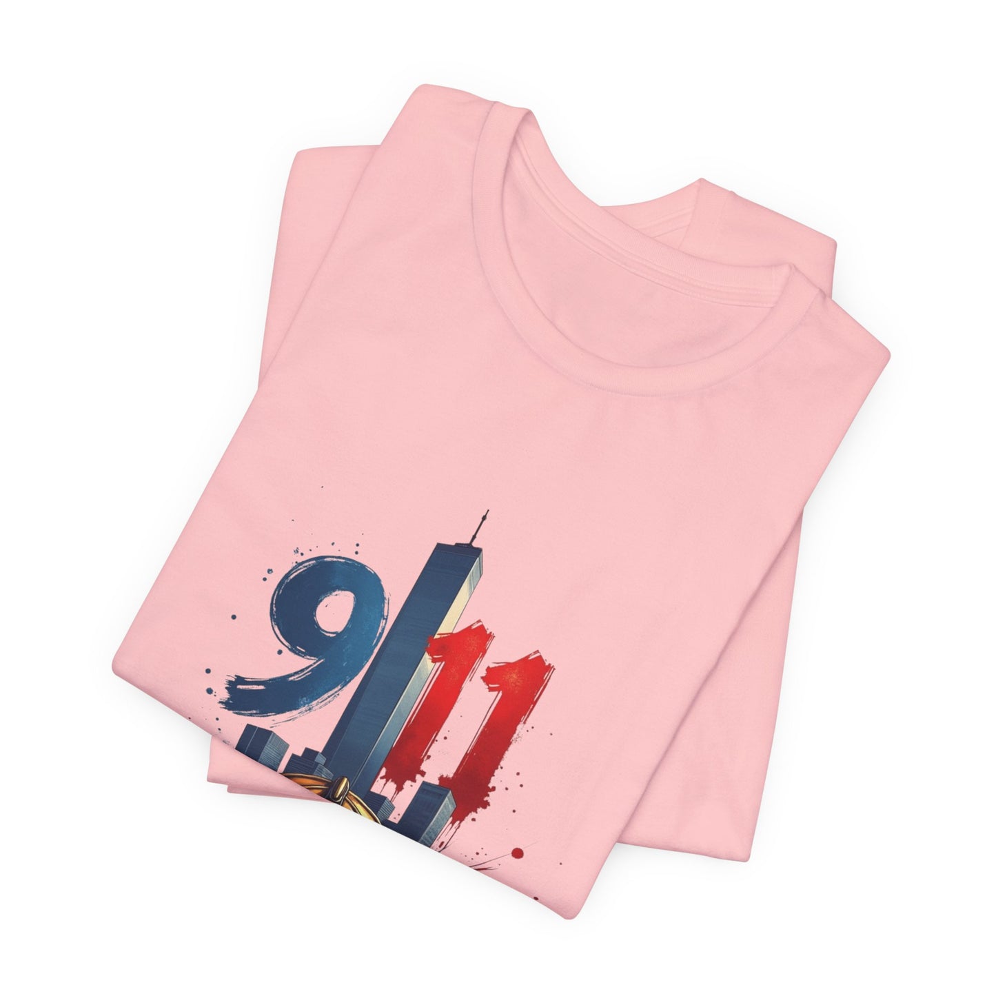 9/11 Firefighter Memorial Tee — Tribute T-Shirt with Helmet & Twin Towers Design