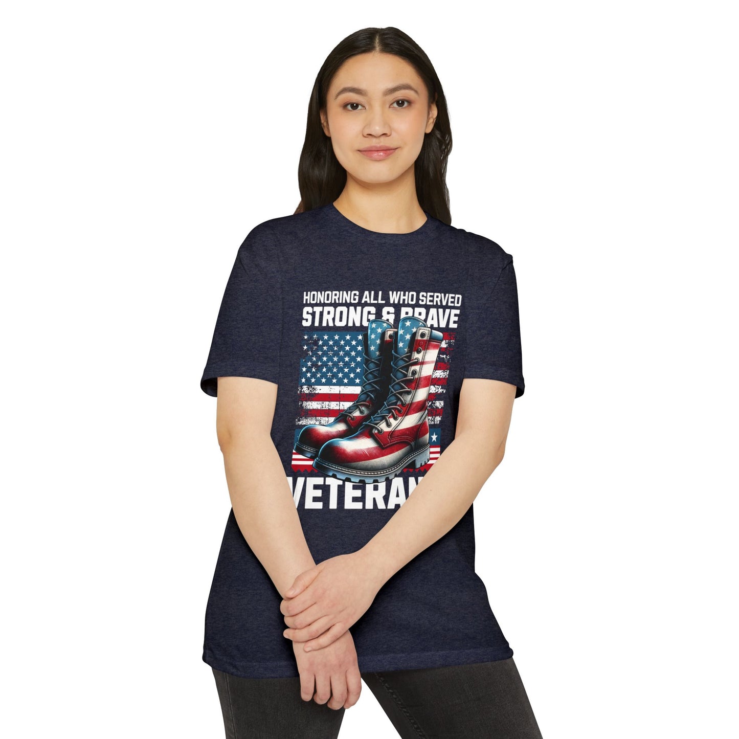 Veterans Tribute T-Shirt — "Honoring All Who Served" American Flag Boots