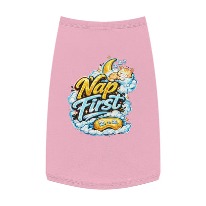 Nap First Pet Tank Top — Cute Sleeping Cat Graphic for Small Dogs & Cats