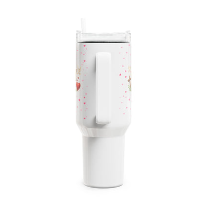 God Is Love 40oz Tumbler — Christian Faith Travel Mug with Hearts & Cross