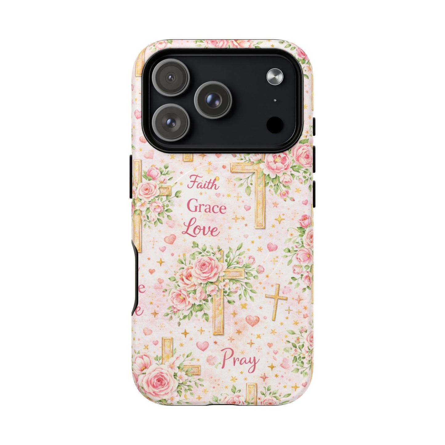 Faith Grace Love Tough Magnetic Phone Case — Floral Cross Protective Cover