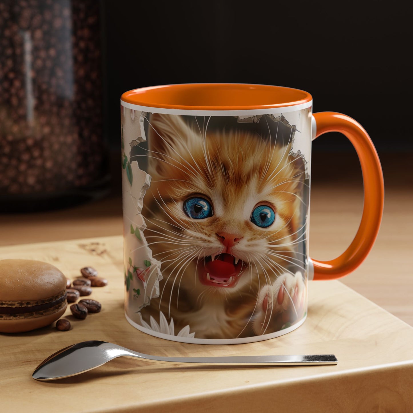 Cute Orange Kitten Accent Coffee Mug – Blue-Eyed Cat Catnip Design (11/15oz)
