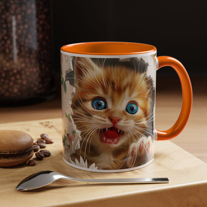 Cute Orange Kitten Accent Coffee Mug – Blue-Eyed Cat Catnip Design (11/15oz)