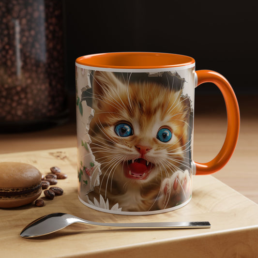 Cute Orange Kitten Accent Coffee Mug – Blue-Eyed Cat Catnip Design (11/15oz)