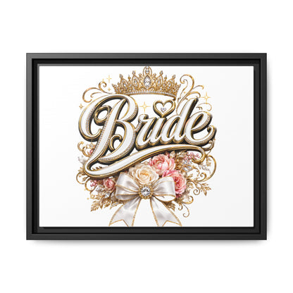 Framed Bride Canvas Wall Art — Elegant Bridal Crown & Floral Wedding Decor