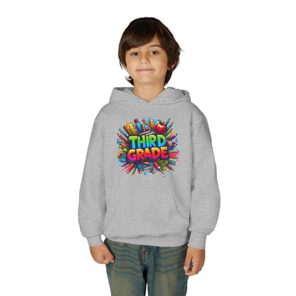 Third Grade Kids Hoodie — Colorful School Supplies Back-to-School Sweatshirt