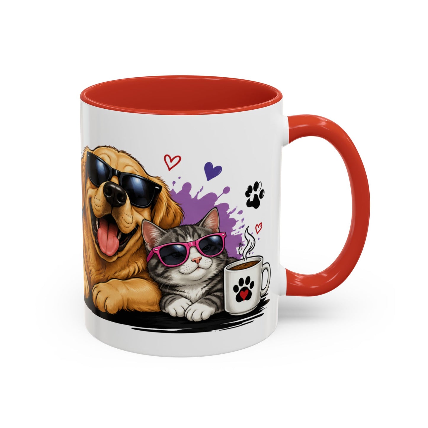 Dog and Cat Coffee Mug – "Life is Better with a Cat" Accent Ceramic Mug